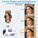 BROLAVIYA® No Shadow Overhead Video Mobile Stand with 10 inch Selfie Ring Light, Metal Arm - Image 7