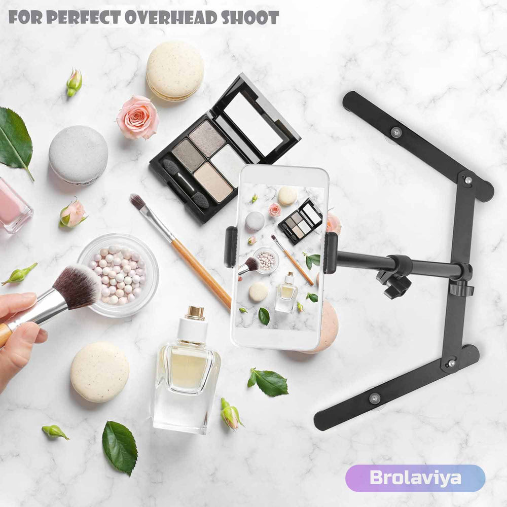 BROLAVIYA® Overhead Video Mobile Metal Desktop Stand with 1/4" Male Adaptor For Camera, Gopro and Mobile Bracket For Online Teaching, Video, Desktop, Bedroom, Office