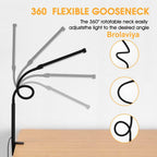(Renewed) BROLAVIYA® Overhead Flexible LED Long Desk Lamp Light with Clamp, 3 Modes, 10 Brightness, Eye-Caring, Long Flexible Gooseneck For Home, Office, Desktop, Bedroom, Reading Black