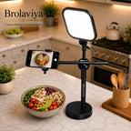 BROLAVIYA® Overhead Phone Stand with LED Fill Slab Light, 360° Rotating Phone Holder, Desk Stand for Reading, YouTube, Reels, Cooking Videos, Recording & Content Creation