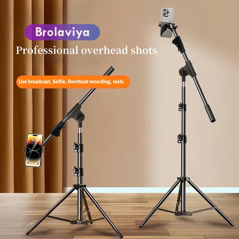 BROLAVIYA® 360 Degree Tripod with Telescopic Crossbar Long Arm Stick, 230 cm Top Height, Portable, for Photography & Videography, Ideal for Live Streaming, Overhead Tripod Stand with Mobile Bracket