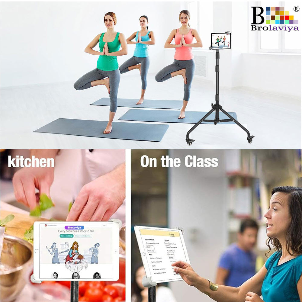 BROLAVIYA® Tablet Tripod Floor Stand with Wheels and Adjustable Gooseneck Mount for Home, Office, Stage for All 9.5~14.5 Diagonal inches Large Display Devices iPad, iPad Pro, Galaxy Tab, Surface Pro