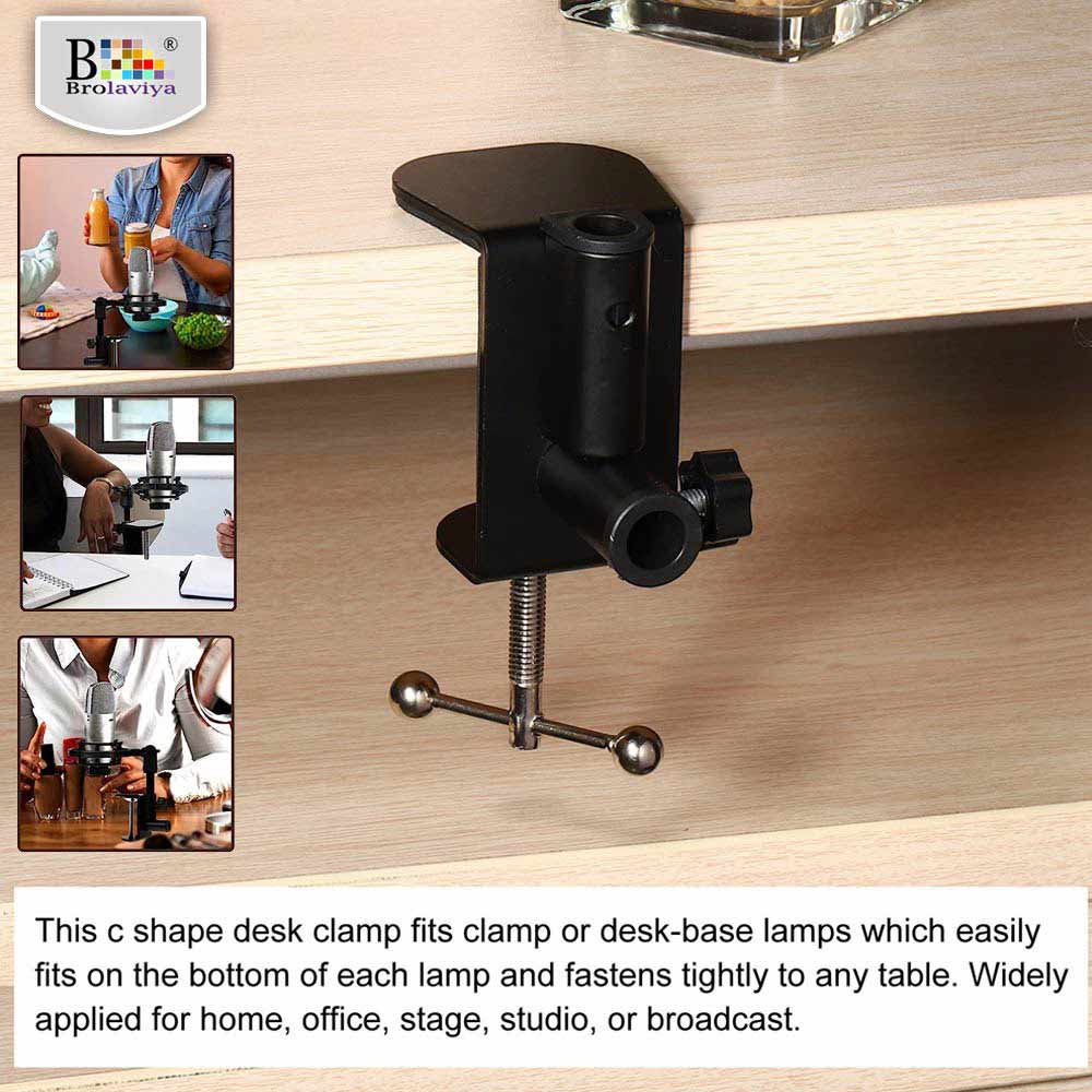 BROLAVIYA® Large Desk Base Clamp Mount for Microphone Boom Scissor Arm, Table C Clip for Articulating Arm Stand Or Mic Stand Fits Up to 2.36 Inch 6 CM Thickness