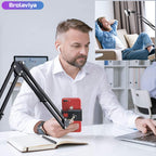 BROLAVIYA® Overhead Video Tabletop Stand Phone Holder, Metal Long Lazy Arm and Bracket for All Mobiles Phone For Streaming, Overhead Video, Desktop, Bedroom, Office, Black