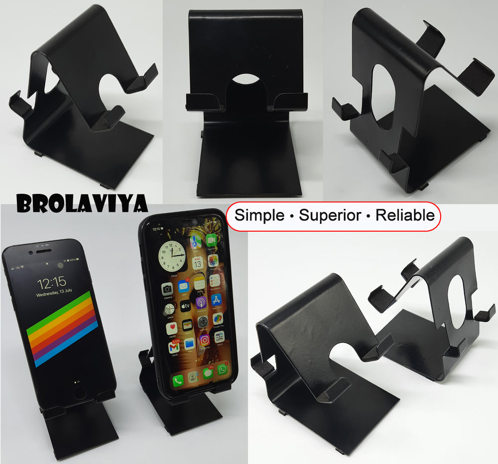 BROLAVIYA® Metal Body Mobile Stand, Cradle, Holder, Stand For Office Desk, Fits for Smartphones / Tablets 4 - 9.7 Inch Black (2 Pack)