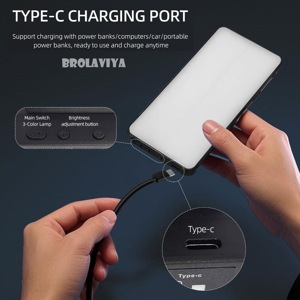BROLAVIYA® Full Color RGB Video Light, 2000mAh Rechargeable, Dimmable with Cold Shoe, Portable Clip and 1/4 Screw Hole for Camera, Phone, Tablet, Laptop, Selfie, Photography
