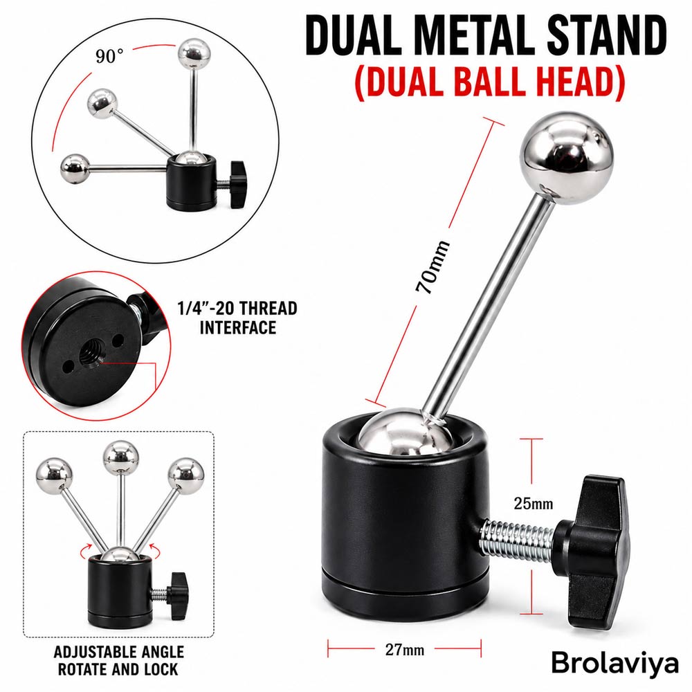 BROLAVIYA® Magnetic Phone Holder with 1/4″ Interface Thread, Adjustable Ball Head, MagSafe Compatible Tripod Adapter, 360° Rotation, for Tripods, Monopod & Camera and Ring Light Accessories