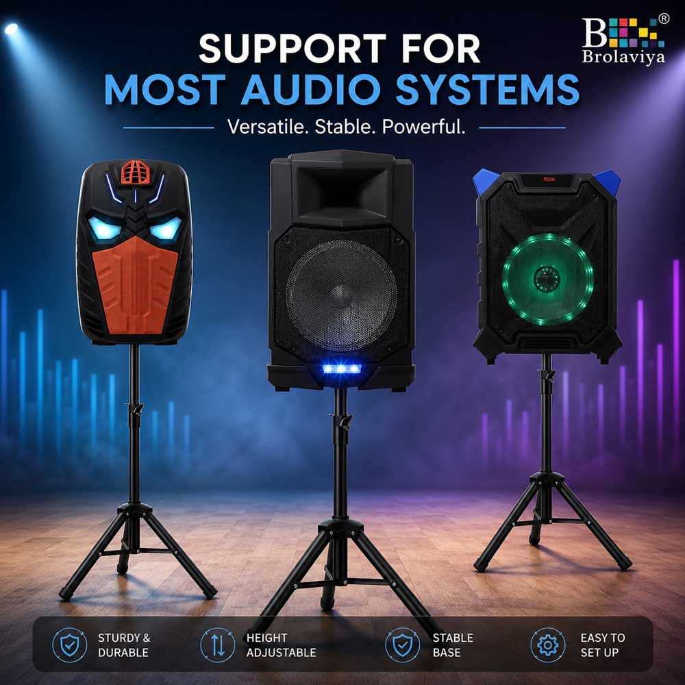 BROLAVIYA® Universal Speaker Stand, Height Adjustable Tripod Speaker Stands with Mounting Plate, Heavy Duty Metal for PA Speakers, Studio Monitors, DJ Equipment, Home Theater & Events