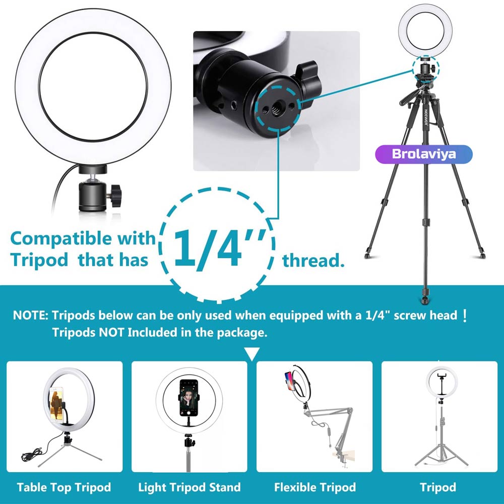 (Renewed) BROLAVIYA® 6 Inch LED Ring Light, 3 Level Brightness Dimmable with Flexible Wire, 360 Knob and Mobile Bracket