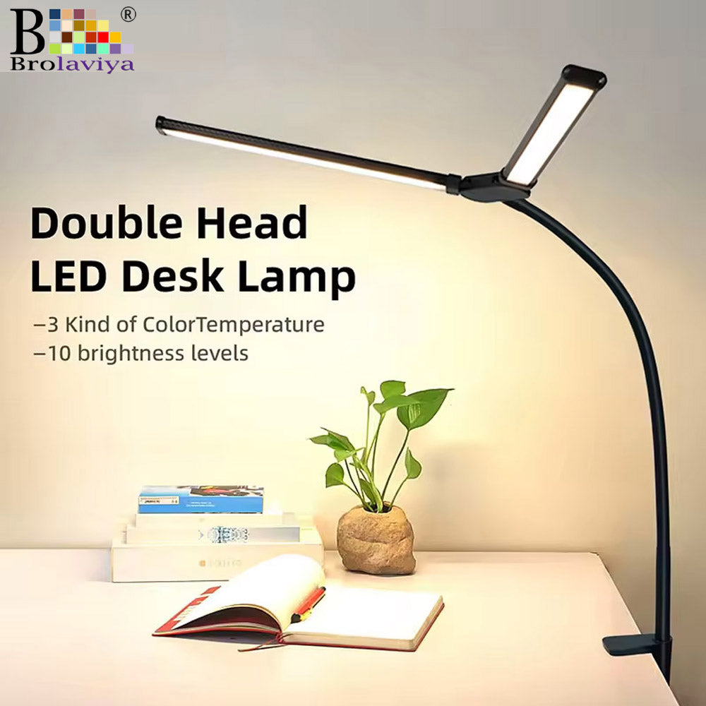 BROLAVIYA® Overhead LED 2 Head Dimmable Desk Lamp Light with Multi-Angle Rotation, 3 Lighting Modes for Home, Office, Desktop, Bedroom, Reading