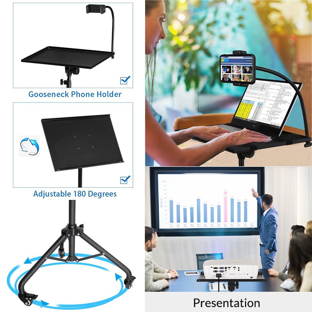 BROLAVIYA® Projector Tripod Stand On Wheels with Tray, Laptop / Mobile Stand, 180 Degree A - Image 6