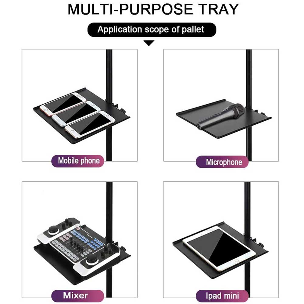 BROLAVIYA® Microphone Stand Shelf Adjustable Metal Tray Holder, Compatible with Most Microphone Stands and Music Tripod Stands, Size 7.9” X 5.7” Inch