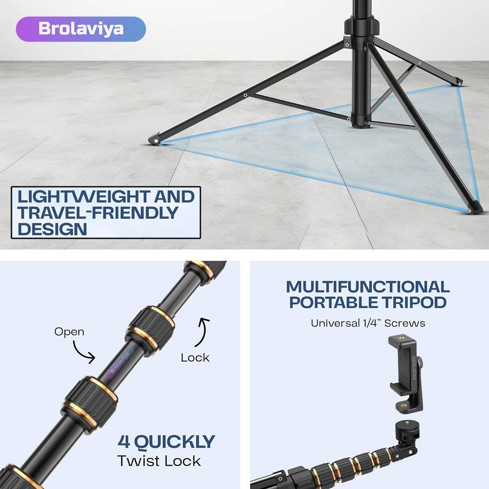 BROLAVIYA® Multi-Function Mobile Phone Live Broadcast Tripod Stand Dual use Tripod and Selfie Stick at Travel Use Video Shooting Stage Program Study Event and Team Meeting