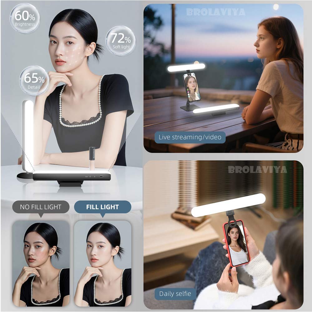 BROLAVIYA® Magnetic RGB Fill Light with Stand and Clip, Rechargeable, Adjustable Brightnes - Image 2
