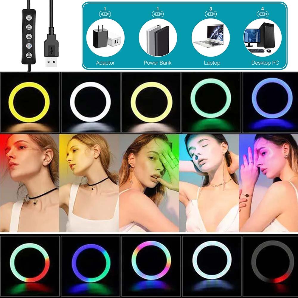 BROLAVIYA® Overhead Video Mobile Stand, Crystal 3D LED 10 Inch RGB Ring Light, 2 Way Base  - Image 8