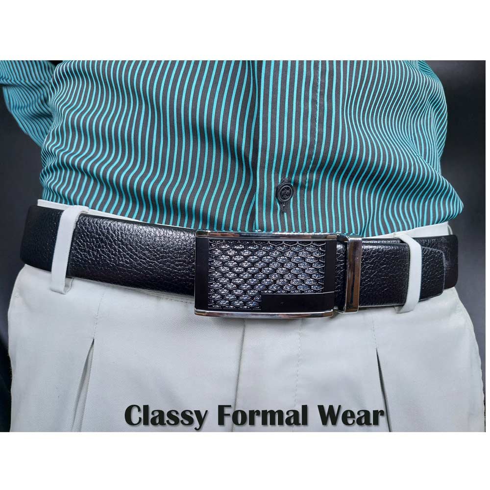 BROLAVIYA® Universal Adjustable Automatic Ratchet Buckle Belt, Length 110 CM, Silver Grill - Image 3
