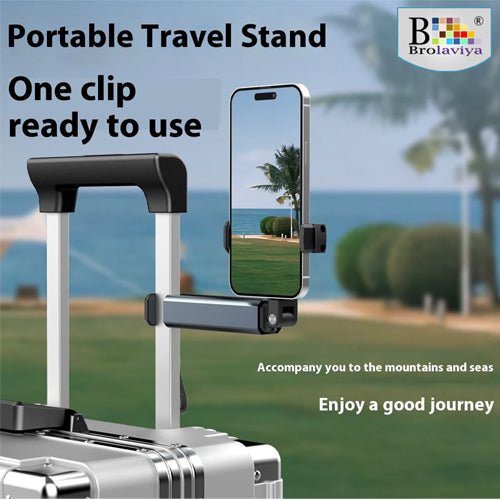 BROLAVIYA® Aluminum Alloy Mobile Phone Stand, Adjustable Travel Phone Mounts For Desk, Car, Train, Airplane, 360 Degree Rotation, Portable Foldable Pocket Size, for All iPhone and Android Phones ( Black )