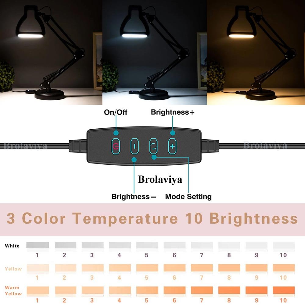 BROLAVIYA® Heavy Base Tabletop LED Desk Lamp Light with Metal Arm Table Lamp Stand, 3 Ligh - Image 6