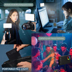 BROLAVIYA® Full Color RGB Video Light, 2000mAh Rechargeable, Dimmable with Cold Shoe, Portable Clip and 1/4 Screw Hole for Camera, Phone, Tablet, Laptop, Selfie, Photography