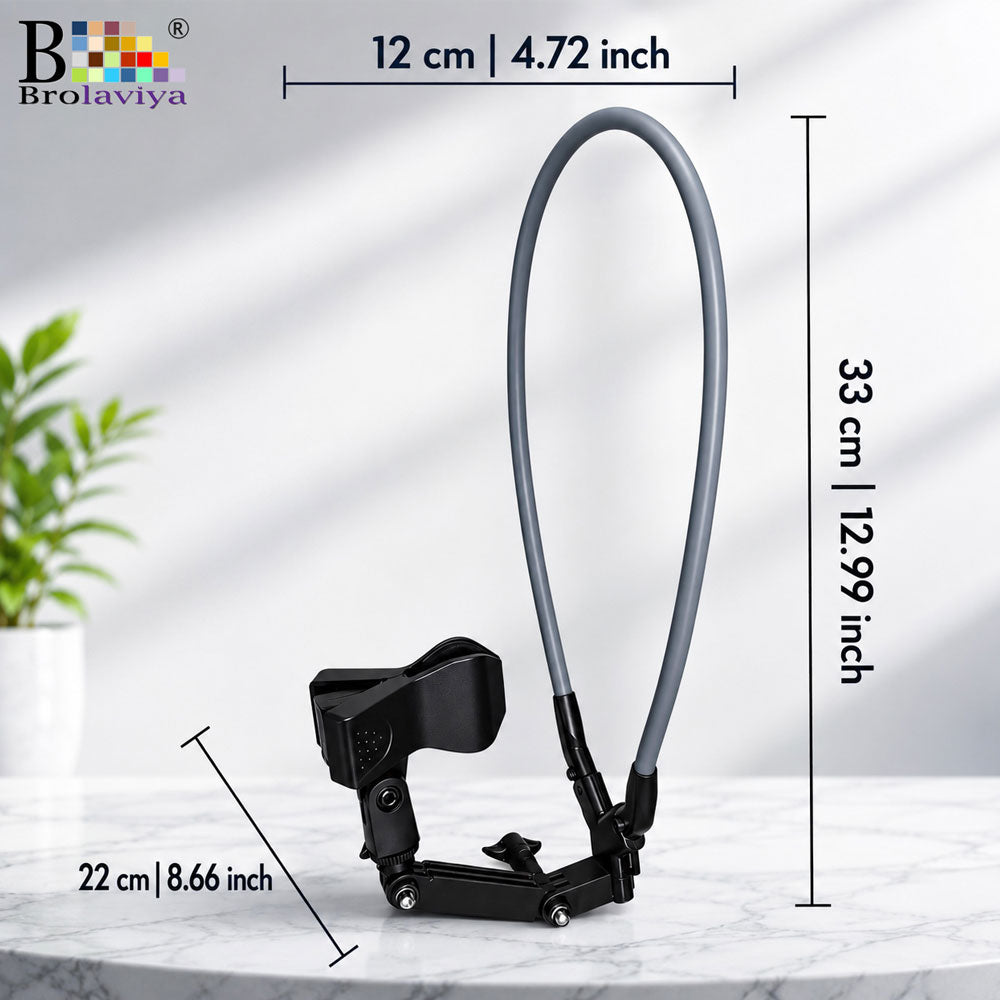 BROLAVIYA® Silicone Neck Clip Holder Mount, Hands-Free Wearable Neck Stand with Adjustable Clamp, Universal Chest Mount with 1/4 Head for Vlogging, Recording, Live Streaming, Reading, DIY & Travel