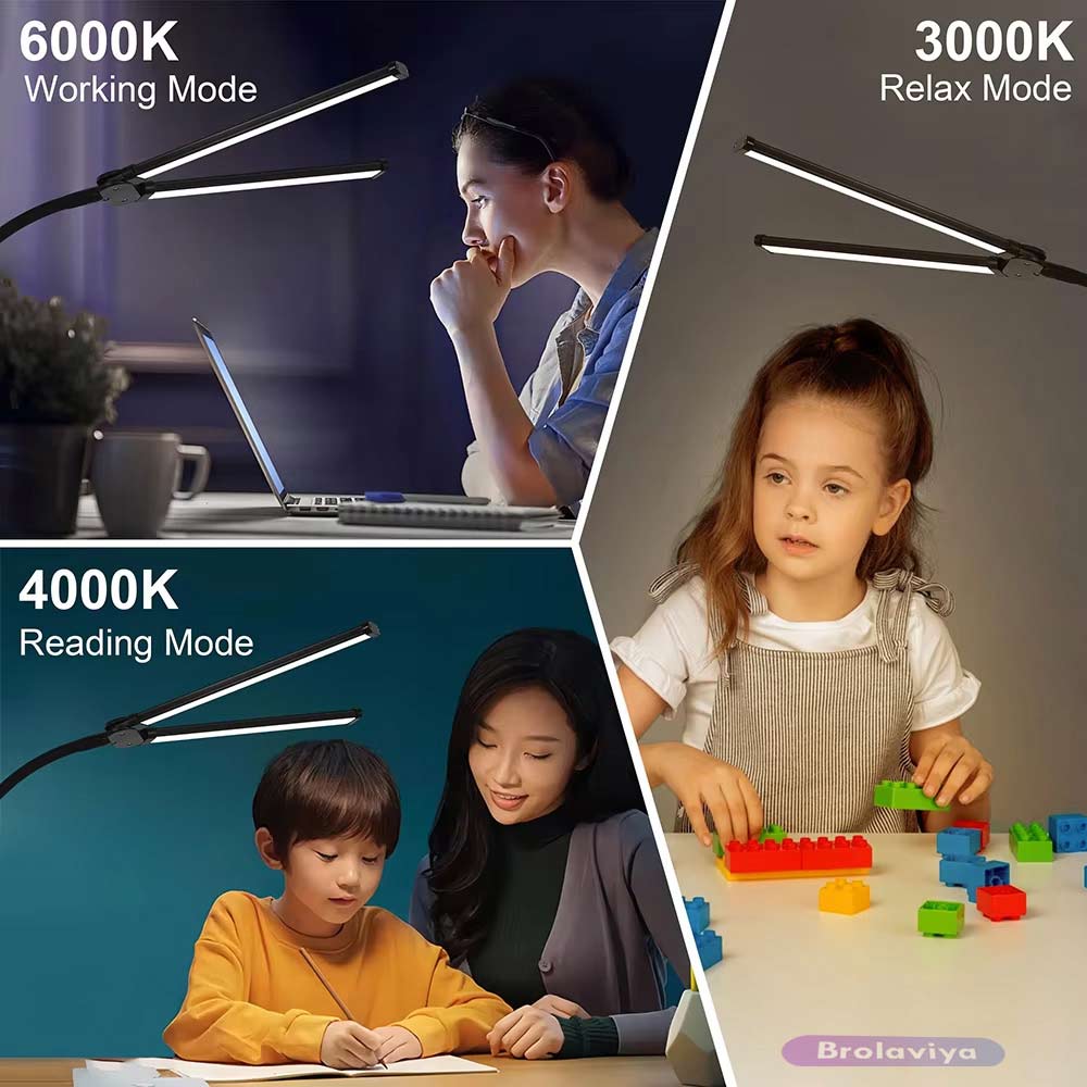 BROLAVIYA® Overhead LED 2 Head Dimmable Desk Lamp Extra-Long Height Light with Multi-Angle Rotation, 3 Lighting Modes for Home, Office, Desktop, Bedroom, Reading etc