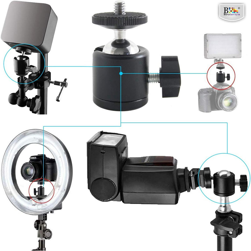 BROLAVIYA® 2 Pack 360 Degree Aluminum Alloy Rotating Swivel Tripod Ball Head with 1/4" Screw Thread Head for Cameras, Camcorders, Smart Phone, Gopro, LED Video Light