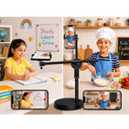 BROLAVIYA® Multi-Function Desktop Dual Phone Stand with Overhead Camera Mount, 360° Rotating Adjustable Arm, Height Adjustable Mobile Holder for YouTube, Reels, TikTok Video Recording, Online Classes, Cooking, Drawing, Live Streaming & Content Creation