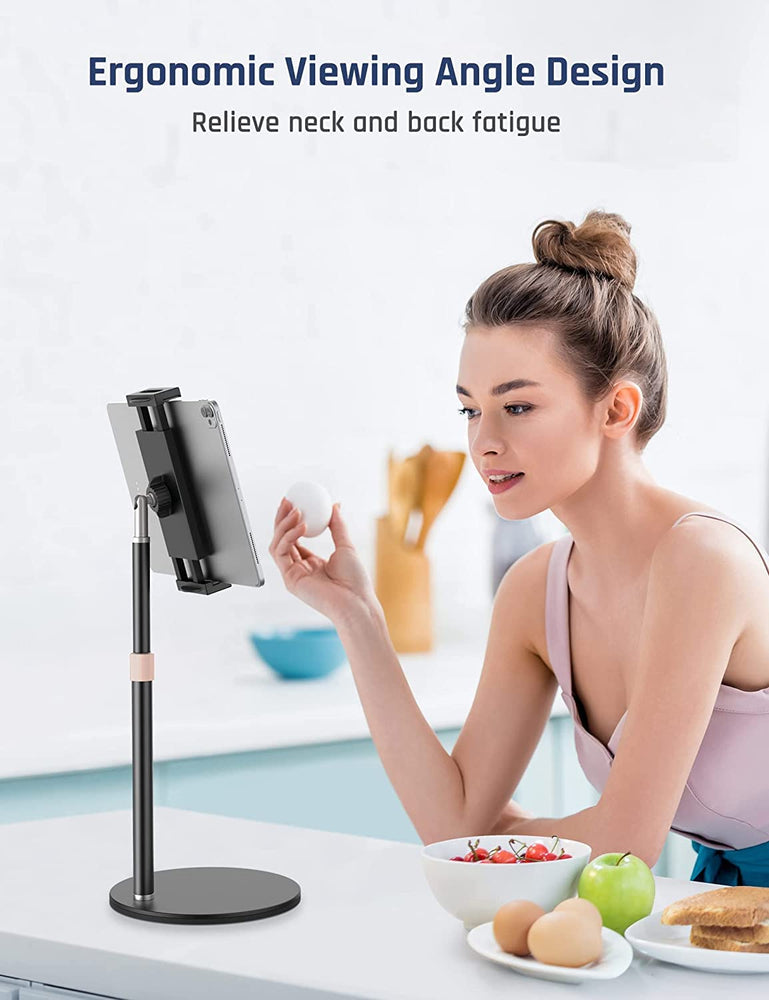 BROLAVIYA® Metal Body Premium Tablet and Mobile Stand, Adjustable Height with 360 Rotatable, Compatible with iPad Pro 12.9, 10.9, 10.2, Air Mini 4 3 2, Nexus, Kindle, Xiaomi, E-Reader, 4-13 inch, Black