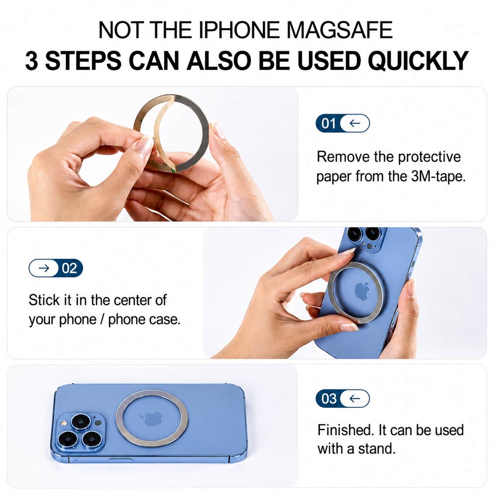 BROLAVIYA® Magnetic Phone Ring Holder Grip, Ultra Slim Metal Finger Ring Stand with 360° Rotation, Strong Magnet, Kickstand for iPhone 16/15/14/13/12 Series & Magnetic Compatible Cases, Silver