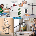 BROLAVIYA® Overhead Video Floor Stand with 10 Inch Ring Light, Metal Arm, 1/4" Ball Head f - Image 2