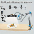 BROLAVIYA® Upgraded No Shadow Overhead Video Mobile Stand with 10 inch Selfie Ring Light, Metal Arm, 1/4" Adaptor for Camera, GoPro and Flexible Mobile Bracket for Desktop, Bedroom, Office