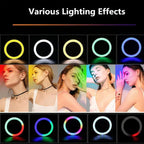 BROLAVIYA® Overhead Video Mobile Stand, New Crystal 3D LED 10 Inch RGB Ring Light, 2 Way Base Clamp, 1/4" Ball Head for Camera, Webcams with Mobile Bracket