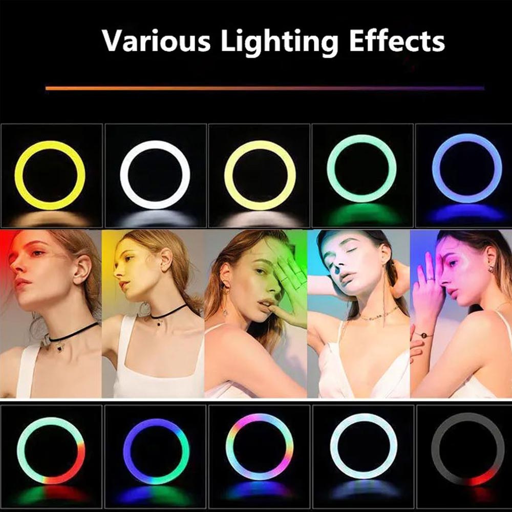 BROLAVIYA® Overhead Video Mobile Stand, New Crystal 3D LED 10 Inch RGB Ring Light, 2 Way Base Clamp, 1/4" Ball Head for Camera, Webcams with Mobile Bracket