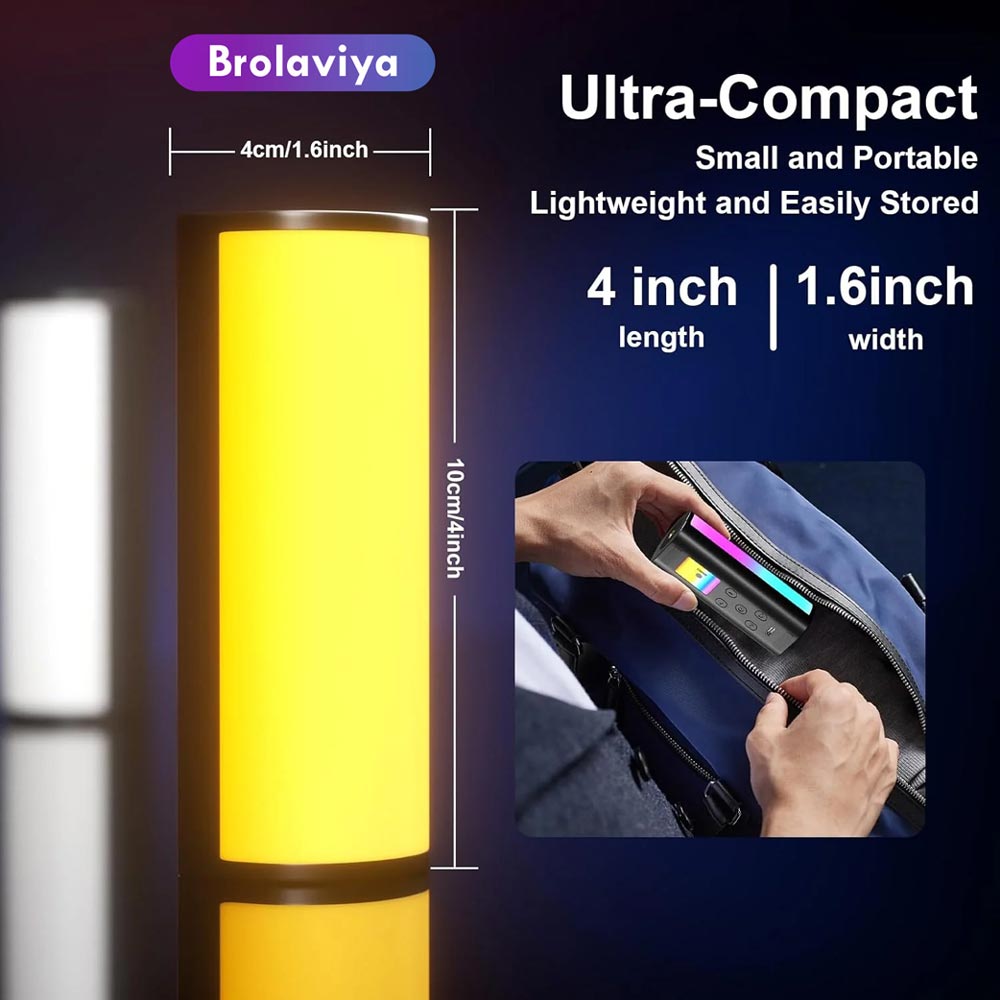 BROLAVIYA® Magnetic RGB Video Rechargeable Pocket Light, Wand Handheld LED Fill Lamp 2500K-7000K Dimmable, RGB Lighting Effects Video Conference Light for Computer Tablet Mobile Phone DSLR Camera