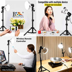 BROLAVIYA® 60W LED Photography Light Bulb with E27 Mount, Remote Control, Bi-Color 3000K-6000K, Dimmable for Studio Photography