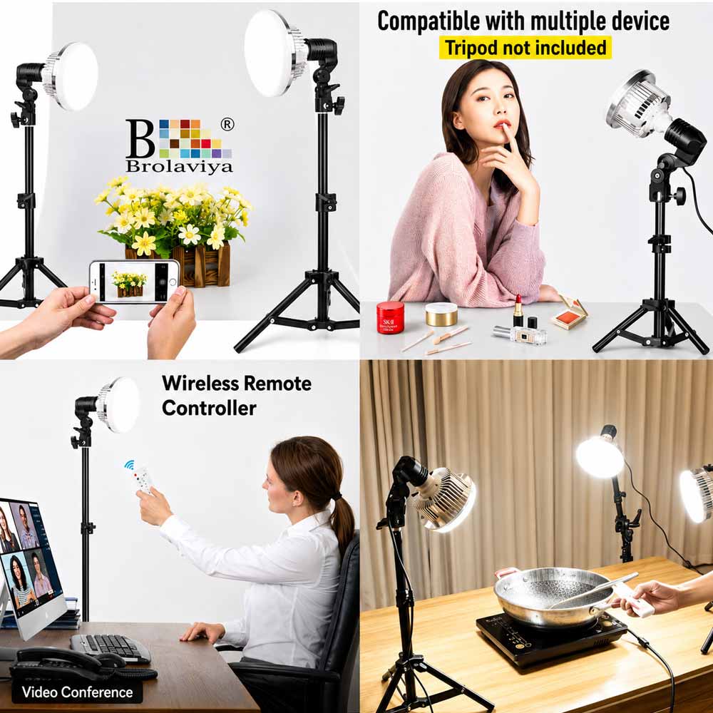 BROLAVIYA® 60W LED Photography Light Bulb with E27 Mount, Remote Control, Bi-Color 3000K-6000K, Dimmable for Studio Photography
