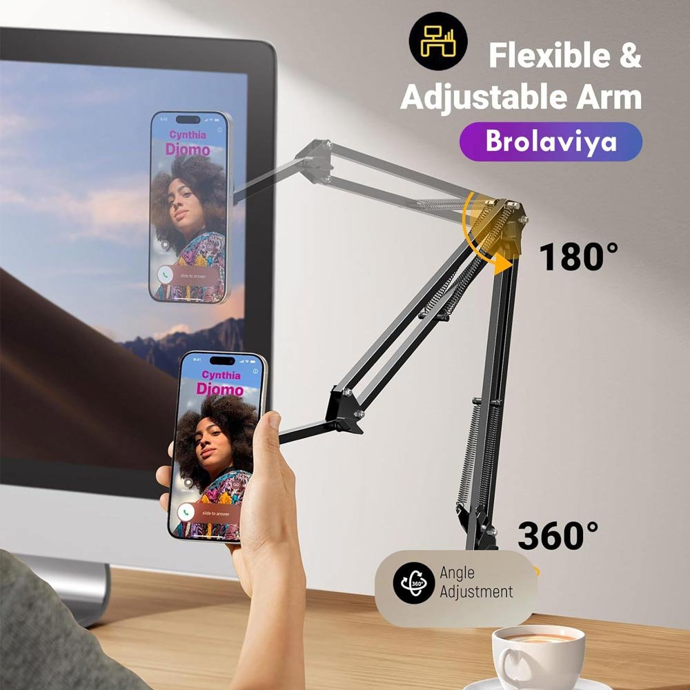 BROLAVIYA® Overhead Video Mobile Stand, New Magnetic Bracket with Extra Long Arm, 1/4" Hea - Image 5