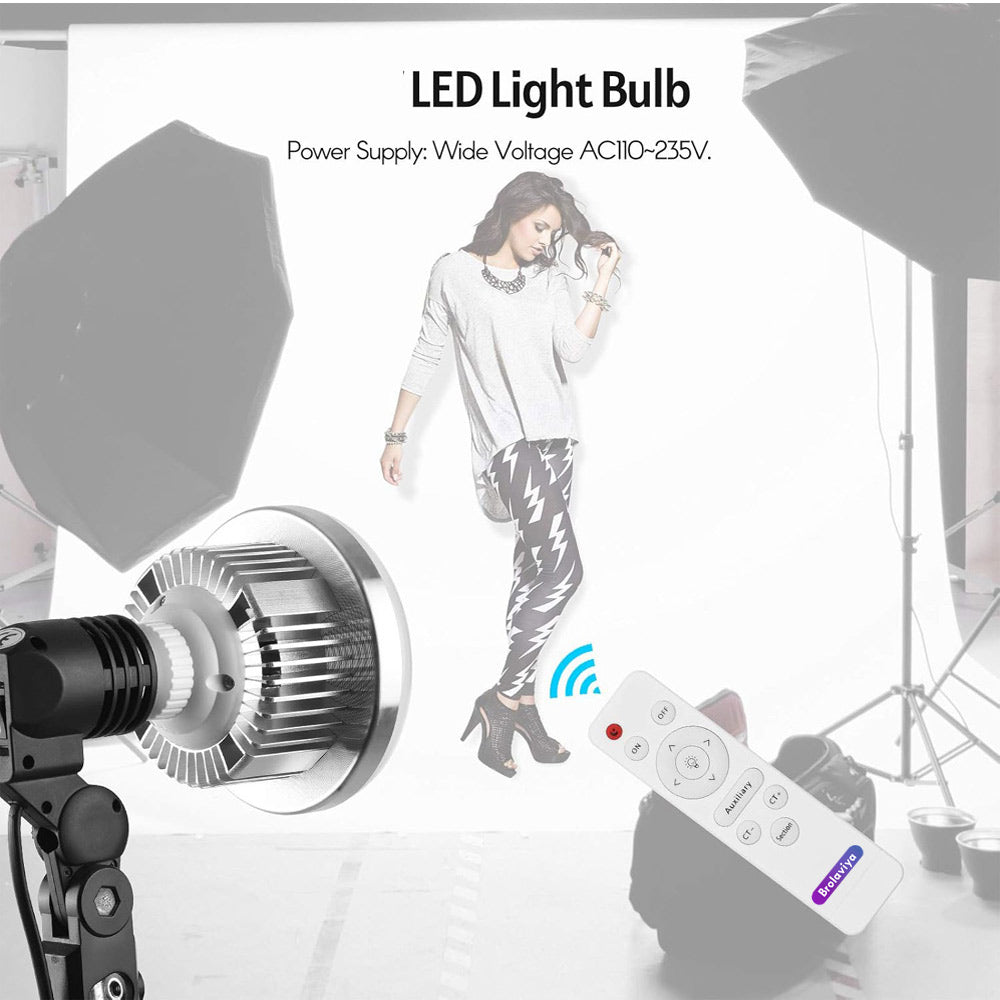 BROLAVIYA® 60W LED Photography Light Bulb with E27 Mount, Remote Control, Bi-Color 3000K-6000K, Dimmable for Studio Photography