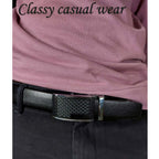 BROLAVIYA® Universal Adjustable Automatic Ratchet Buckle Belt, Length 110 CM, Silver Grill Style