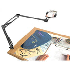 BROLAVIYA® No Shadow Overhead Video Mobile Stand, Extra Long Metal Arm, 10 inch Selfie Ring Light, Flexible Wire, 2-Way Base Clip, 1/4" Head for Camera, GoPro, for Desktop, Bedroom, Office