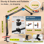 BROLAVIYA® No Shadow Overhead Video Mobile Stand with Extra Long Metal Arm, 12 Inch Large  - Image 9