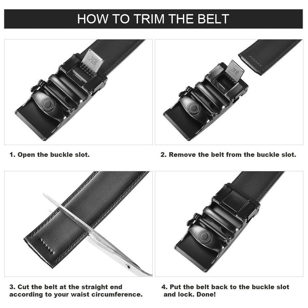 BROLAVIYA® Universal Adjustable Automatic Ratchet Buckle Mens Belt, Length 110 CM, Gold Grill Style