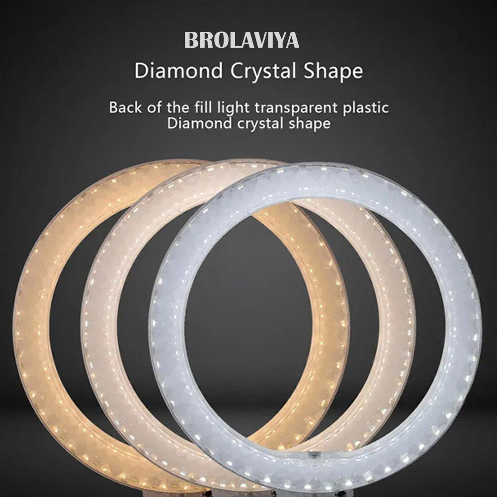 BROLAVIYA® Overhead Video Mobile Stand, Crystal 3D LED 10 Inch RGB Ring Light, 2 Way Base Clamp, 1/4" Ball Head For Camera, Webcams, with Flexible Clip Arm