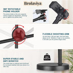 BROLAVIYA® Overhead Video Floor Stand with 10 Inch Ring Light, Metal Arm, 1/4" Ball Head f - Image 7