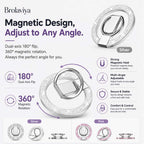 BROLAVIYA® Magnetic Phone Ring Holder, 360° Rotating & 180° Flip Finger Ring Stand, Ultra Slim Metal Grip Kickstand Compatible for iPhone 16/15/14/13/12 Series & All Smartphones – Silver