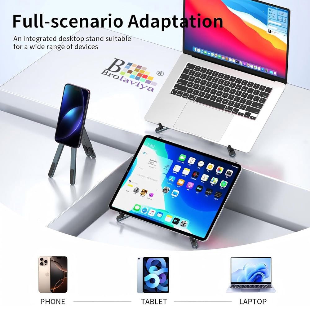 BROLAVIYA® 3-in-1 Foldable Adjustable Height Magnetic Aluminum Stand, Compatible with Phon - Image 8