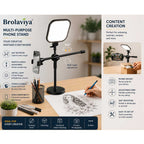 BROLAVIYA® Overhead Phone Stand with LED Fill Slab Light, 360° Rotating Phone Holder, Desk Stand for Reading, YouTube, Reels, Cooking Videos, Recording & Content Creation