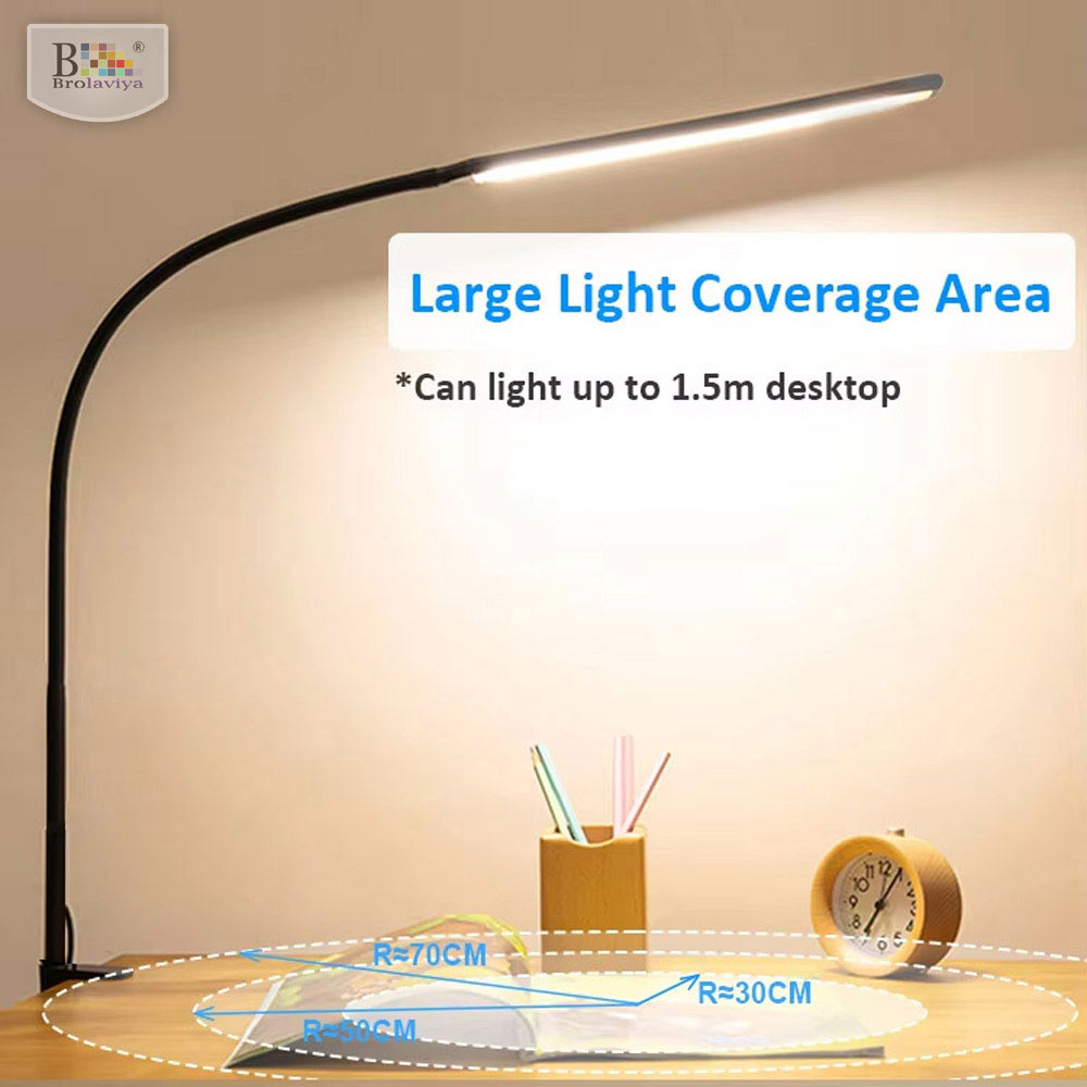 BROLAVIYA® Overhead Flexible LED Long Desk Lamp Light with Clamp, 3 Modes, 10 Brightness, Eye-Caring, Long Flexible Gooseneck For Home, Office, Desktop, Bedroom, Reading Black