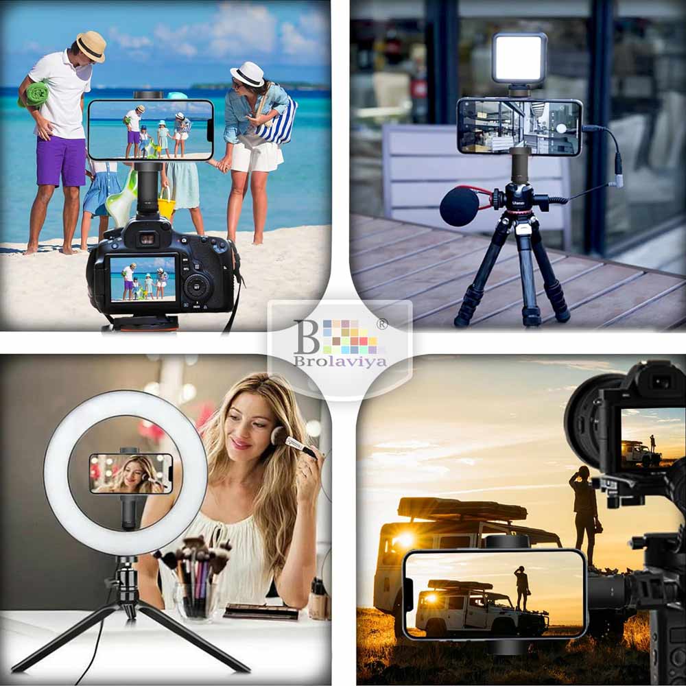 BROLAVIYA® Mobile Tripod Mount with 1/4" Screw Thread, 360° Rotate 180° Tilt Phone Holder with Cold Shoe, Versatile Mount Adapter for iPhone, Tripod, Selfie Stick, Camera Stand