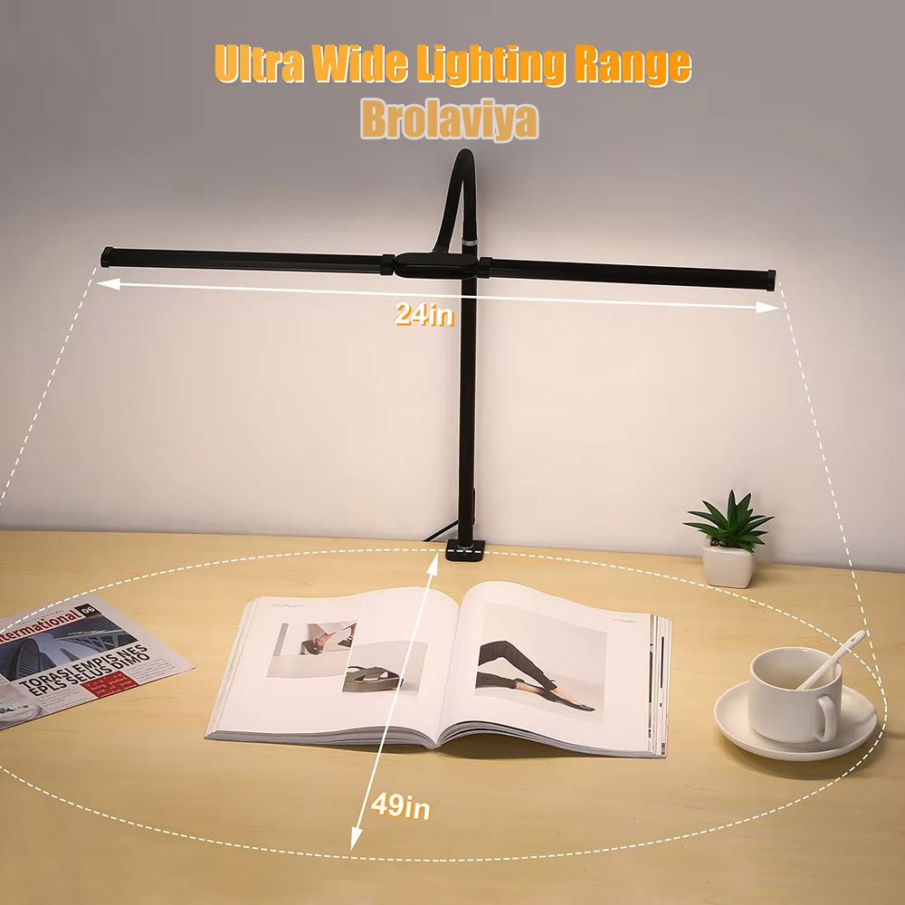 BROLAVIYA® Overhead LED 2 Head Dimmable Desk Lamp Extra-Long Height Light with Multi-Angle Rotation, 3 Lighting Modes for Home, Office, Desktop, Bedroom, Reading etc